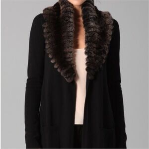 Theory Cashmere Open Front Cardigan with Rabbit Fur Shawl Collar